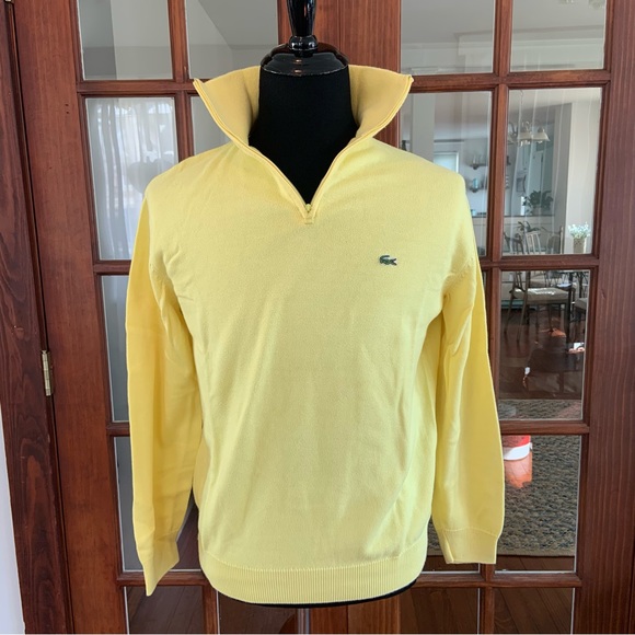 Lacoste Men’s Yellow Half Zipper Sweater Medium - Picture 4 of 8